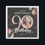 90th Birthday Moody Floral Pink Custom Photo Napkins<br><div class="desc">90th Birthday Moody Floral Pink Custom Photo Napkins. A beautiful and elegant floral design birthday invitation, that features lovely and lush soft pink flowers. This design lets you add a photo of the birthday person and all details is fully customizable. Need help with this template? Contact the designer/creator by clicking...</div>