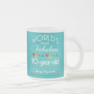 90th Birthday Most Fabulous Colorful Gem Turquoise Frosted Glass Coffee Mug