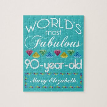90th Birthday Most Fabulous Colorful Gem Turquoise Jigsaw Puzzle by BCMonogramMe at Zazzle