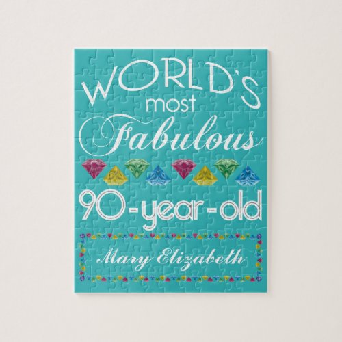 90th Birthday Most Fabulous Colorful Gem Turquoise Jigsaw Puzzle