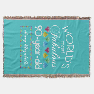 90th Birthday Most Fabulous Colorful Gem Turquoise Throw Blanket
