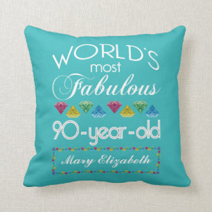 90th Birthday Most Fabulous Colorful Gem Turquoise Throw Pillow