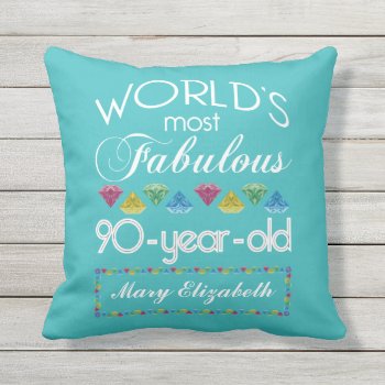90th Birthday Most Fabulous Colorful Gem Turquoise Throw Pillow by BCMonogramMe at Zazzle