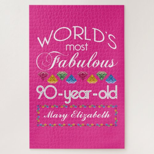 90th Birthday Most Fabulous Colorful Gems Pink Jigsaw Puzzle