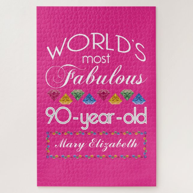 90th Birthday Most Fabulous Colorful Gems Pink Jigsaw Puzzle (Vertical)