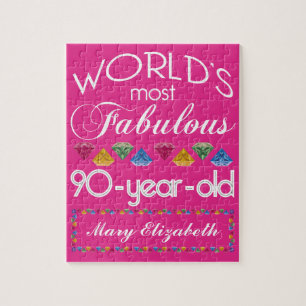 90th Birthday Most Fabulous Colorful Gems Pink Jigsaw Puzzle