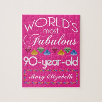 90th Birthday Most Fabulous Colorful Gems Pink Jigsaw Puzzle by BCMonogramMe at Zazzle