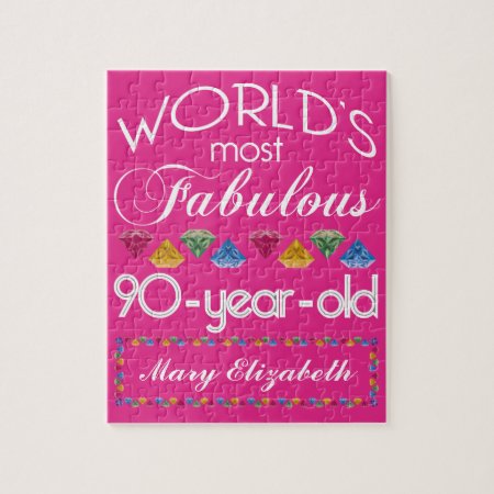 90th Birthday Most Fabulous Colorful Gems Pink Jigsaw Puzzle