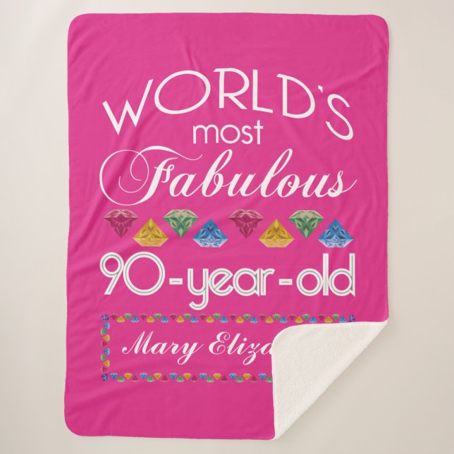 90th Birthday Most Fabulous Colorful Gems Pink Sherpa Blanket (Front)