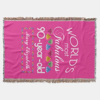 90th Birthday Most Fabulous Colorful Gems Pink Throw Blanket by BCMonogramMe at Zazzle