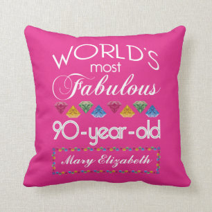 90th Birthday Most Fabulous Colorful Gems Pink Throw Pillow