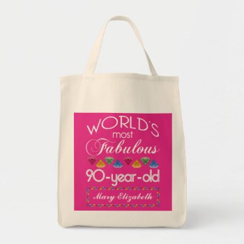 90th Birthday Most Fabulous Colorful Gems Pink Tote Bag by BCMonogramMe at Zazzle