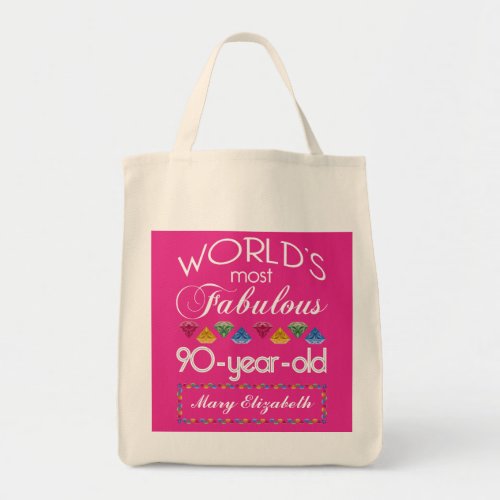90th Birthday Most Fabulous Colorful Gems Pink Tote Bag