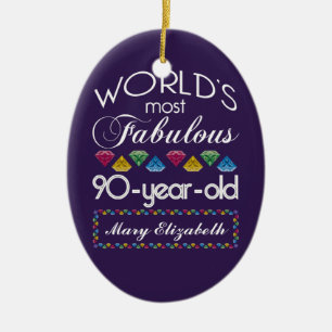 90th Birthday Most Fabulous Colorful Gems Purple Ceramic Ornament