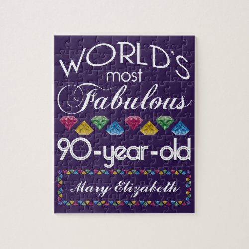 90th Birthday Most Fabulous Colorful Gems Purple Jigsaw Puzzle