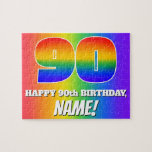 [ Thumbnail: 90th Birthday — Multicolored Rainbow Pattern “90” Jigsaw Puzzle ]