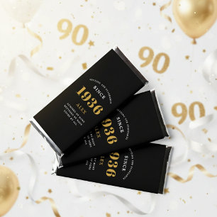 90th Birthday Name 1936 Black Gold Elegant Chic Hershey Bar Favors