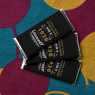 90th Birthday Name 1936 Black Gold Legend Hershey Bar Favors