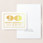 [ Thumbnail: 90th Birthday; Name + Art Deco Inspired Look "90" Foil Card ]