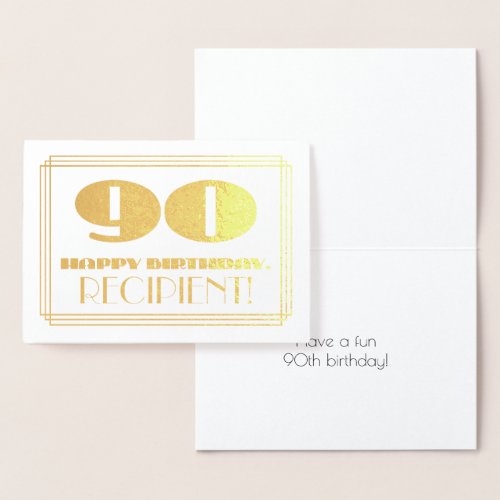 90th Birthday Name  Art Deco Inspired Look 90 Foil Card