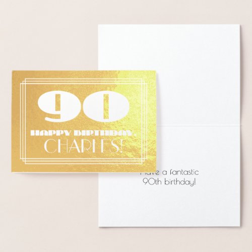 90th Birthday Name  Art Deco Inspired Look 90 Foil Card