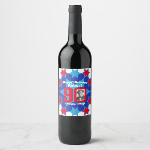 90th birthday name photo custom wine labels