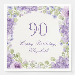 90th Birthday Napkins Elegant Purple Floral