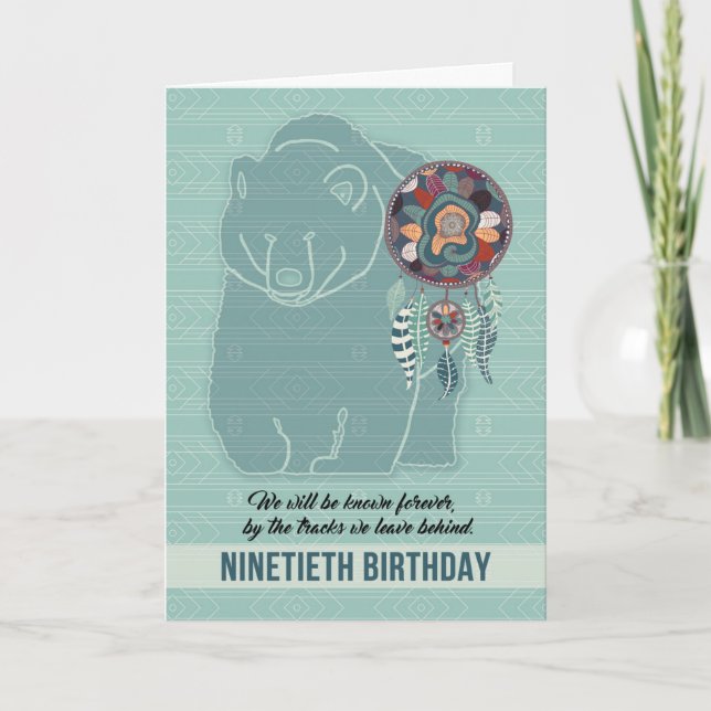 90th Birthday Native American Bear Dreamcatcher Card (Front)