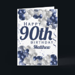 90th Birthday Navy Balloons Card<br><div class="desc">A gorgeous navy and silver balloon happy 90th (or any age) birthday card. This fabulous design is the perfect way to wish someone a happy ninetieth birthday (or change the age!) Personalize with our own custom name and message. Blue colored typography and gorgeous navy blue and silver balloons.</div>