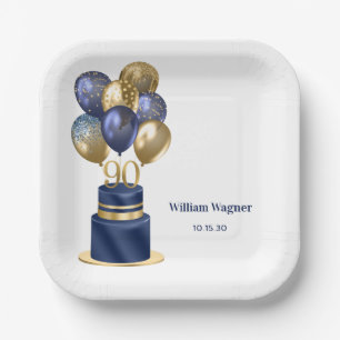 90th Birthday Navy Blue Balloon Cake Paper Plates