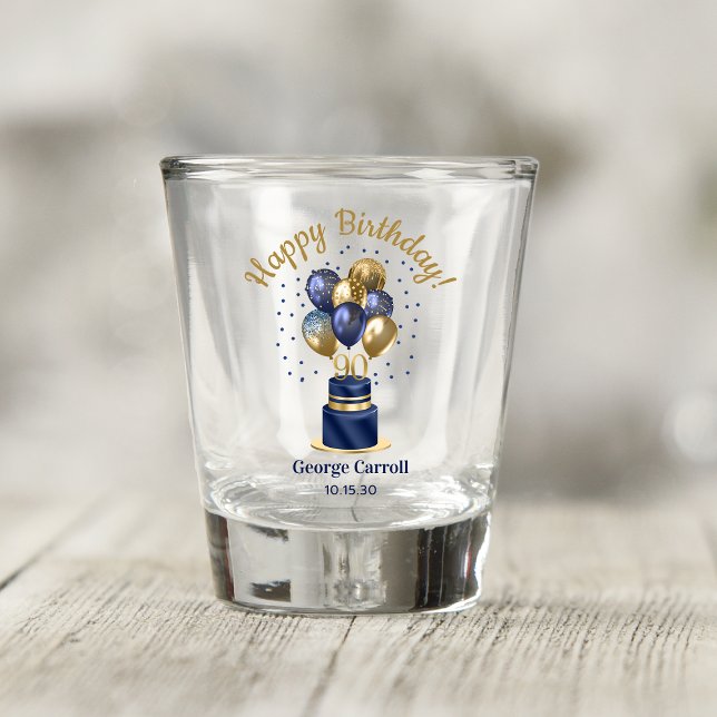 90th Birthday Navy Blue Balloon Cake Shot Glass (Creator Uploaded)