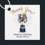 90th Birthday Navy Blue Balloon Cake Thank You Favor Tags<br><div class="desc">These fabulous men's 90th birthday party square thank you favor tags featuring a 2-layer navy blue and gold cake with navy blue and gold balloons, the number 90 in gold would be perfect for thanking guests after your 90th birthday celebration. They are traditional and classic while being fresh, modern and...</div>