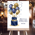 90th Birthday Navy Blue Balloon Cake Welcome Foam Board<br><div class="desc">This 22 x 28 90th Birthday Navy Blue Cake foam sign featuring a 2-layer navy blue and gold cake with navy blue and gold balloons, the number 90 in gold, the guest of honor's name and the date of the party would be perfect for celebrating your husband, dad, brother, uncle,...</div>