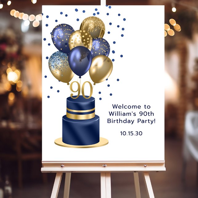 90th Birthday Navy Blue Balloon Cake Welcome Foam Board (Creator Uploaded)