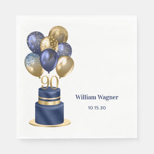 90th Birthday Navy Blue Cake Napkins