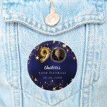 90th birthday navy blue gold stars photo button<br><div class="desc">Navy blue uneven colored background,  decorated with golden stars. Personalize and add a photo,  name,  age,  date.</div>