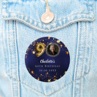90th birthday navy blue gold stars photo