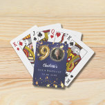 90th birthday navy blue gold stars photo poker cards<br><div class="desc">90th Birthday Navy Blue & Gold Stars Custom Photo Playing Cards Celebrate 90 in sparkling style! This elegant uneven colored navy blue wine label with faux gold stars is the perfect personalized touch for your milestone celebration. Featuring space for your custom photo, name, age, date, Details: • Customize with your...</div>