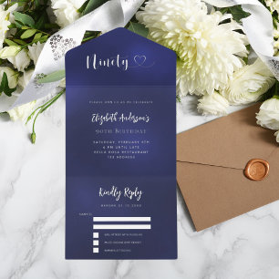 90th Birthday navy blue silver rsvp All In One Invitation