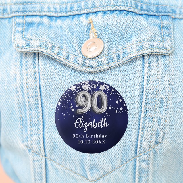 90th birthday navy blue silver stars button (Creator Uploaded)