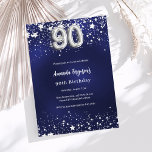 90th birthday navy blue silver stars invitation<br><div class="desc">A modern,  stylish and glamorous invitation for a 90th birthday party.  A navy blue background,  decorated with faux silver stars. The blue color is uneven.  Personalize and add your name and party details.  Number 90 is written with a balloon style font.</div>
