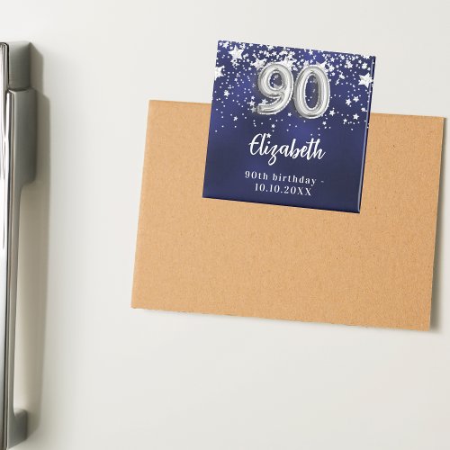 90th birthday navy blue silver stars magnet