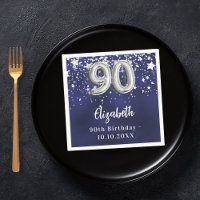 90th birthday navy blue silver stars