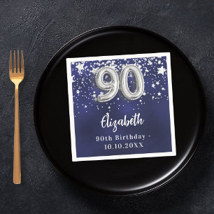 90th birthday navy blue silver stars napkins