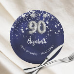 90th Birthday navy blue silver stars Paper Plates<br><div class="desc">For a 90th birthday celebration. A navy blue background color with faux silver stars. The blue color is uneven.  Add your name,  text.</div>