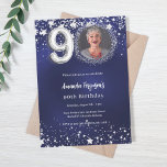 90th birthday navy blue silver stars photo invitation<br><div class="desc">A modern,  stylish photo invitation for a 90th birthday party.  A navy blue background,  decorated with stars. The blue color is uneven. Personalize and add your photo and party details.</div>