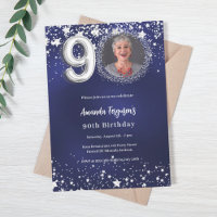 90th birthday navy blue silver stars photo luxury