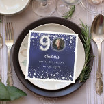 90th birthday navy blue silver stars photo napkins<br><div class="desc">Navy blue uneven colored background, decorated with faux silver stars. Personalize and add a photo, name, age, date. Celebrate in Style – 90th Birthday Blue & Gold Photo Napkins Add a personal touch to your milestone celebration with these elegant 90th birthday napkins. Featuring a stylish blue background, silver looking stars,...</div>