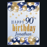 90th Birthday Navy Gold Glitter Jumbo Card<br><div class="desc">A stylish 90th Happy birthday age card. This beautiful jumbo sized card features gold and navy balloons. The large card gives plenty of room for family, friends and work colleagues to sign inside with their own messages. Can be customize for any age and personalized by amending the name and the...</div>
