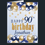 90th Birthday Navy Gold Glitter Jumbo Card<br><div class="desc">A stylish 90th Happy birthday age card. This beautiful jumbo sized card features gold and navy balloons. The large card gives plenty of room for family, friends and work colleagues to sign inside with their own messages. Can be customize for any age and personalized by amending the name and the...</div>